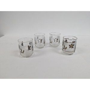 Set of 4 Vintage Libbey Silver Leaf Frosted Glasses 3" by 2 1/4"